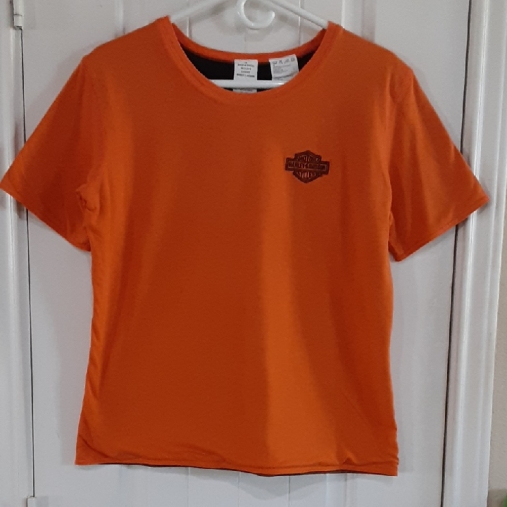 Vintage Harley Davidson Reversible Ribbed Knit Baby Tee Crop Top Orange Black M